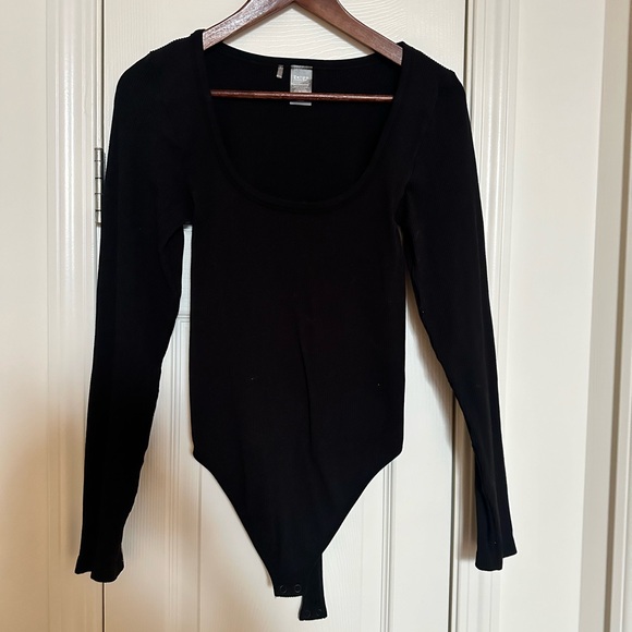 Rib Seamless Scoop Longsleeve Bodysuit - Black - Picture 7 of 7
